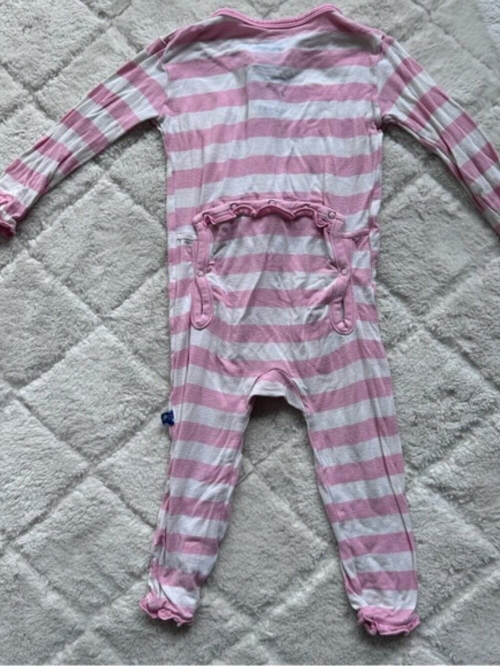 Kickee Pants | "Lotus Stripe" Classic Ruffle Coverall with Snaps | Size 12-18M - Picture 7 of 10